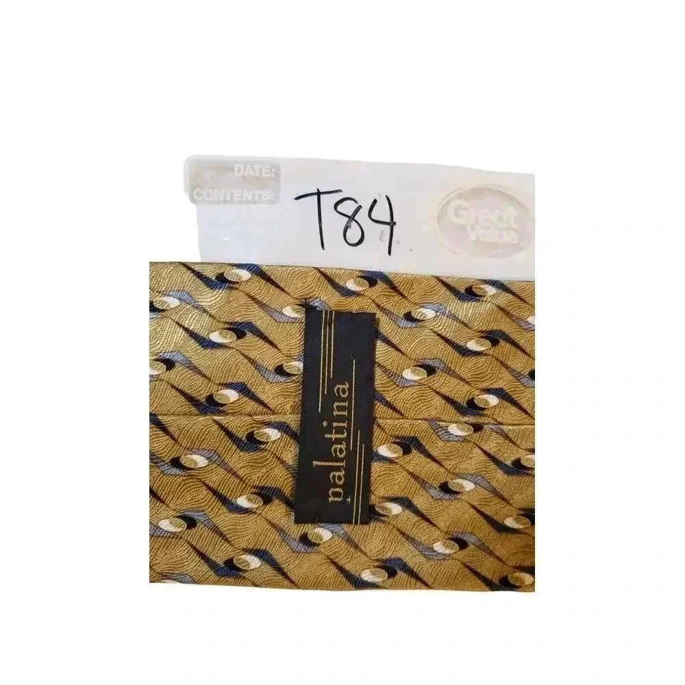 Palatina Luxury Neck Tie 100% Imported Silk Made In USA Gold Pattern Church Work